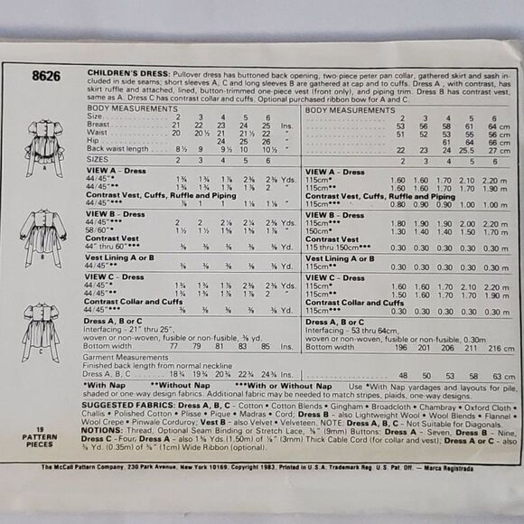 Vintage 80s McCalls Pattern 8626 Girls Ruffle Puff Sleeve Dress Sz 6 Uncut - Picture 2 of 2